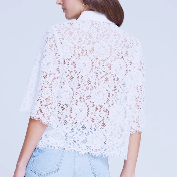 L'AGENCE FERN SHORT SLEEVE LACE SHIRT - Picture 2 of 8